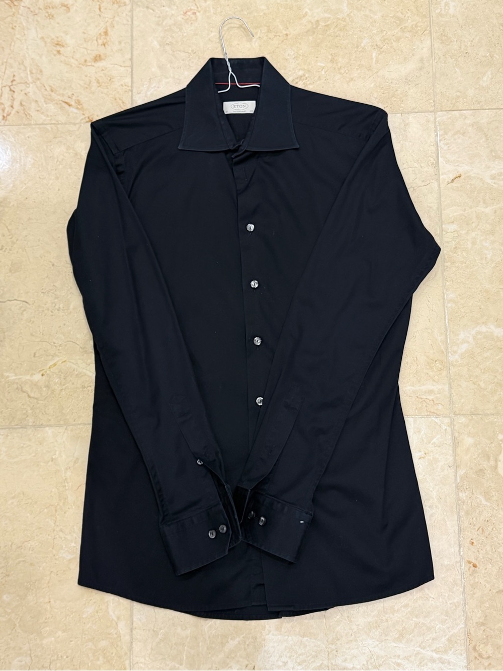 Eton Black Long-Sleeve Dress Shirt with Spread Collar